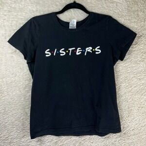 Classic Crop Graphic T-shirt Womens M Black S.I.S.T.E.R.S Crew Cut Friends Theme